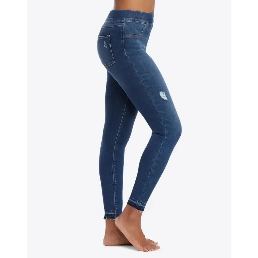 Spanx Stretch Skinny Jean Tummy Control Pannel Distressed Raw Hem Women's Medium - Picture 2 of 6